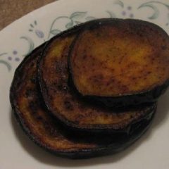 Pan fried eggplant slices