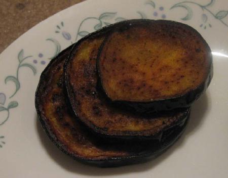 Pan fried eggplant slices