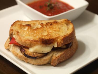 Grilled bread with eggplant tomato and cheese