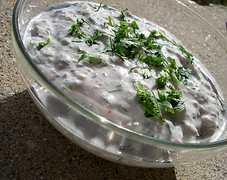 Shredded cucumbers in Smooth Mint-Flavored Yogurt