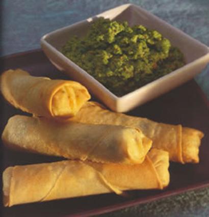 Feta & Potato Spring Rolls with Green Pea Chutney 